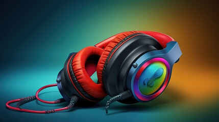 Fototapeta na wymiar Listen to your heart concept. Big red heart with white headphones. Generative Ai