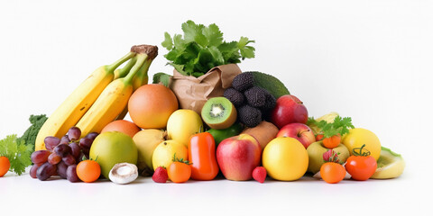 Fototapeta na wymiar Fruits and vegetables in a white background. Generative AI