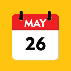 calender icon, 26 may icon with yellow background