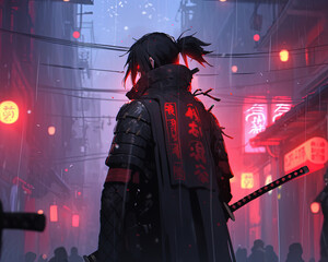 Cyberpunk anime manga art for t-shirt design, poster, background or wallpaper