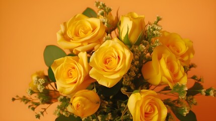 Obraz premium a beautiful topview shot of a yellow bouquet roses in a yellow environment