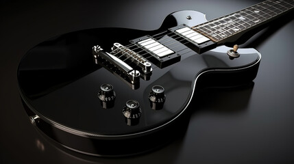 Fototapeta na wymiar Black electric guitar with focus on pickup. Generative Ai
