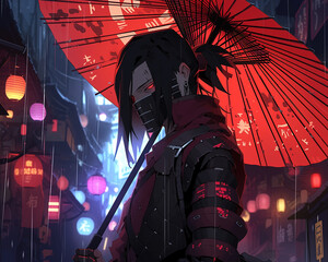 Cyberpunk anime manga art for t-shirt design, poster, background or wallpaper