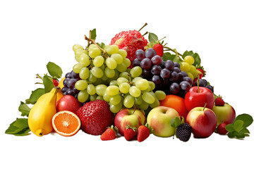 Vibrant Variety of Fresh Fruits Apples, Oranges, and Grapes Artfully Arranged on a Transparent Background. AI