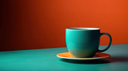 Creative minimalism coffee cup on empty table space. Generative Ai