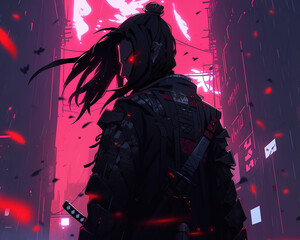 Cyberpunk anime manga art for t-shirt design, poster, background or wallpaper