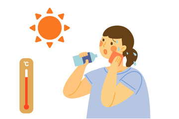 猛暑に水分補給するTシャツの女性