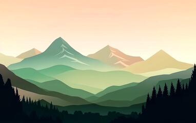 Naklejka premium Illustration design of wild mountains landscape. Design for banner, flyer or card. Generative AI.