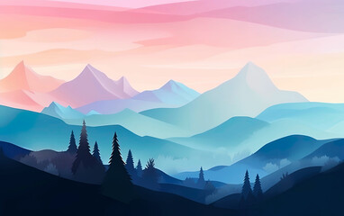 Illustration design of wild mountains landscape. Design for banner, flyer or card. Generative AI.