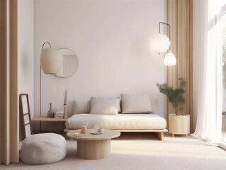 Clean and simple modern white tone living room interior