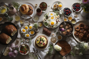 Close-up rich table dishes