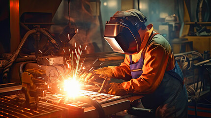 A worker is operating a laser handheld welding machine, ai generative