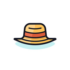 Beach Hat on White Background. Flat Colored Outline. Vector Design.