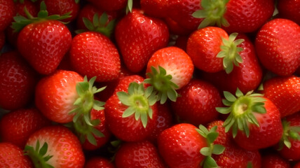 Lots of strawberries, soft colors, overhead view, natural fill light