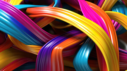 Abstract 3D Colorful Wires, Bright color. Generative Ai