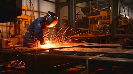 A worker is operating a laser handheld welding machine, ai generative