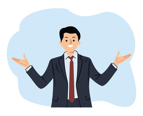 businessman smiling and raised both hands or presentation concept