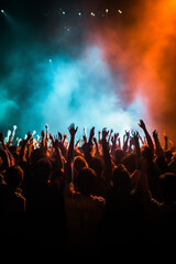 Crowd silhouettes cheering during a music concert - 614139963