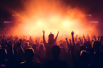 Fototapeta na wymiar Crowd silhouettes cheering during a music concert