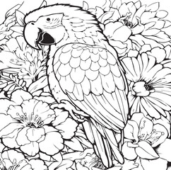 Large Print Parrots Coloring Page for School Kids