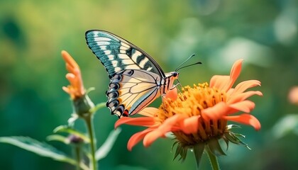 Obraz na płótnie Canvas Macro shots, Beautiful nature scene. Closeup beautiful butterfly sitting on the flower in a summer garden