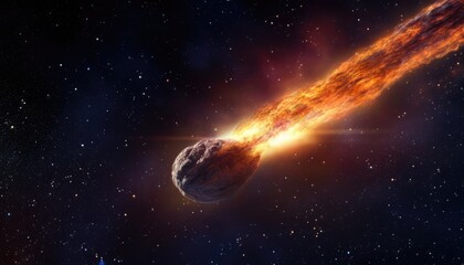 Meteor Impact with Earth, fireball Asteroid In Collision with Planet - obrazy, fototapety, plakaty