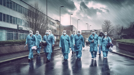 Doctors NHS strike watercolor style created with generative AI technology - obrazy, fototapety, plakaty
