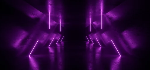 Sci Fi Futuristic Neon Laser Electric Cyber Glowing Bunker Purple Lights Stage Garage Hangar Hallway Corridor Tunnel Cement Concrete Grunge Basement Club 3D Rendering © IM_VISUALS