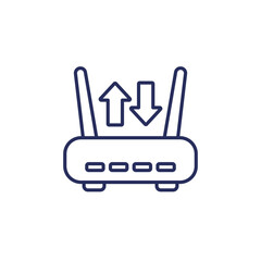 router, modem icon, upload data line vector