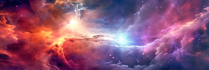 Obraz na płótnie Canvas Colorful space galaxy cloud nebula. Starry night cosmos. Universe science astronomy. Supernova background. Generative AI.