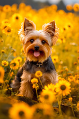 Flower Power: Yorkshire Terrier Enjoys a Vibrant Field of Blooms in Stunning Imagery