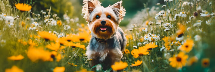 Flower Power: Yorkshire Terrier Enjoys a Vibrant Field of Blooms in Stunning Imagery