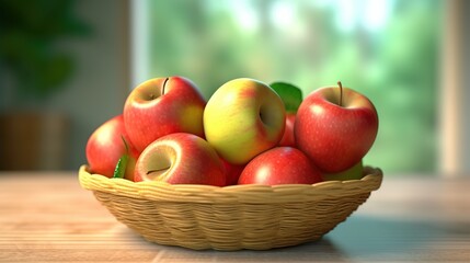 Naklejka na ściany i meble Fresh red and green apples in a basket. Generative AI