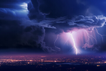 Naklejka na ściany i meble Heavy thunderstorm with lightning in the night