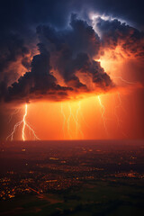 Fototapeta na wymiar Heavy thunderstorm with lightning in the night