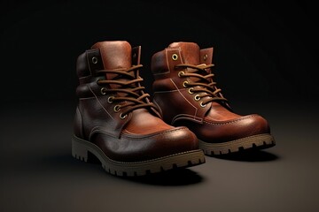 Dark brown moc toe boots. Generative AI.