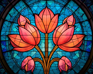 Fototapeta na wymiar stained glass window in a church, seamless, colorful, stained glass, architecture, graffiti, church, wall, orange, AI generated 