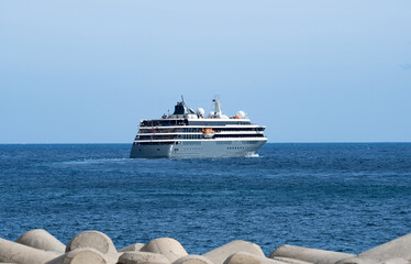 the ship leaves the port of Madeira for the ocean