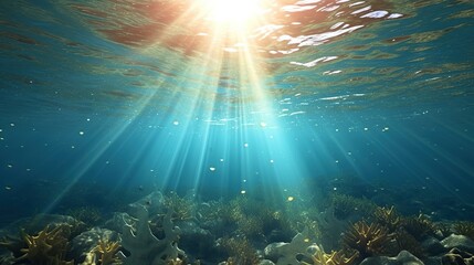 Naklejka premium 3D rendered illustration of sun light rays under water generative AI