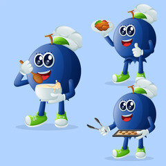 Cute blueberry character in the kitchen