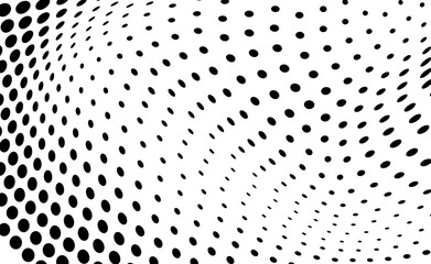 Abstract halfton texture in black and white. A chaotic pattern of dots on a white background. Vector modern optical texture of pop art for posters, business cards, covers, label layouts, stickers