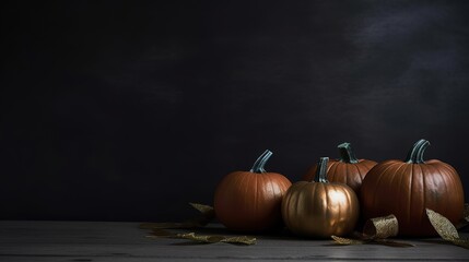 Dark Halloween Pumpkin Decoration with copy space ai generated