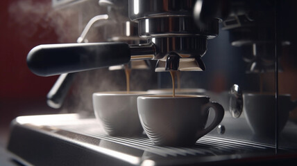 Espressso machine making coffee dripping it into a cup. Generative AI