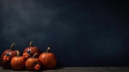 Dark Halloween Pumpkin Decoration with copy space ai generated