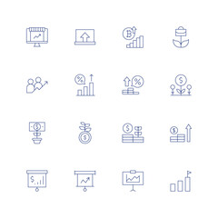Growth line icon set on transparent background with editable stroke. Containing growth, increase, interest rate, investment, money, money growth, presentation, professional.