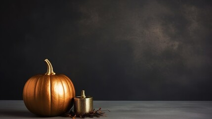 Dark Halloween Pumpkin Decoration with copy space ai generated