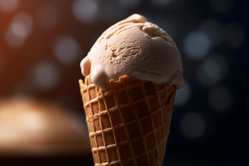Chocolate Ice cream cone on a dark background. Generative AI