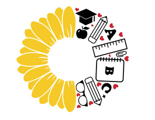 Sunflower with  School Supplies silhouette illustration graphic svg