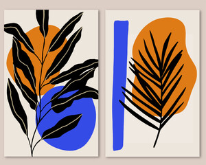 Abstract art botany cover. Collage flat poster. Floral hand drawn print set. Vector illustration 