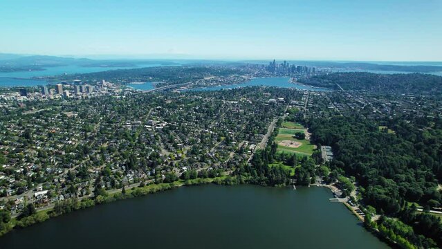 Seattle Surrounding Area Aerial View Over Green Lake